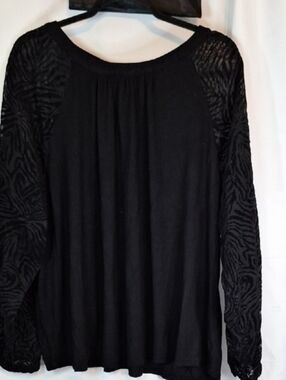 Black Long Sleeve Top with Sheer Burnout Sleeves